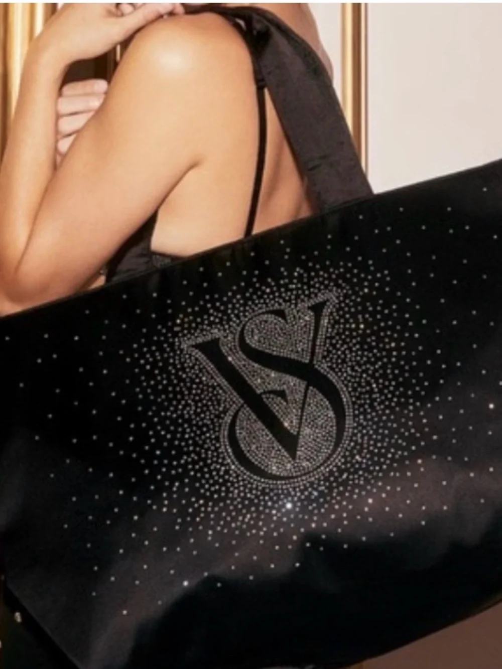 Victoria's Secret Black Tote with Rhinestone VS Logo